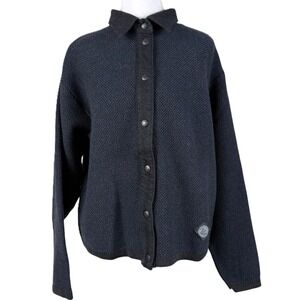 Blue Willis Denmark Knit Jacket Womens L Blue Cotton Button Up Y2K Natural Fiber